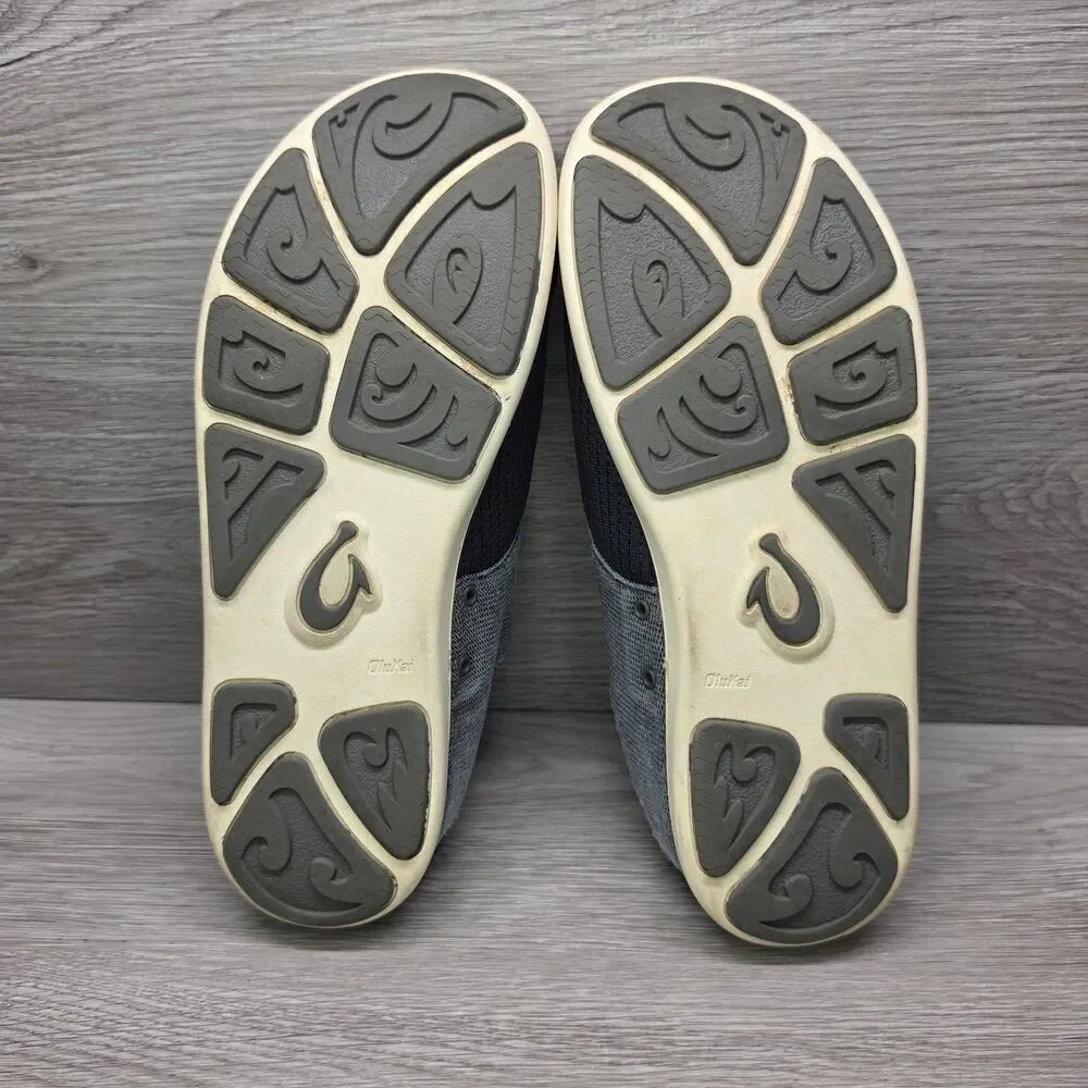 OluKai Nohea Moku Boat Shoes Mens Size 9.5 Gray Textile Mesh Sneakers Slip On